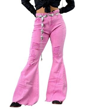 Lucky & Blessed Stone Wash High Rise Flares Jeans - Pink