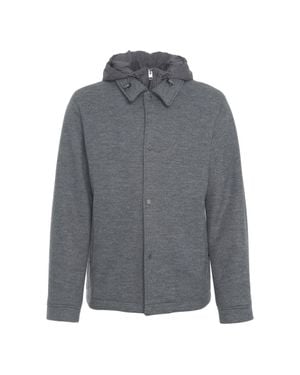 Woolrich Hooded Jacket With Classic Collar And Button Closure - Gray