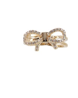 Ferragamo Bow-Shaped Glass-Tone Brass Ring - White