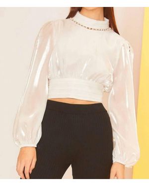 Main Strip Elise Backless Cropped Sleeve Blouse - White
