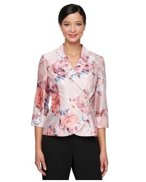 Alex Evenings Wrap Top Floral Surplice Neck Blouse Pall494 - Red