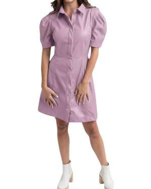 Karlie Solid Pleather Button Dress - Purple