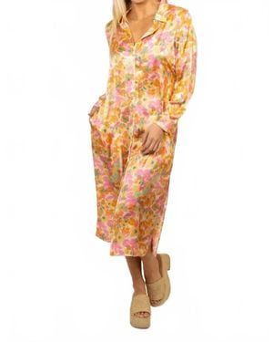 Karlie Angela Floral Satin Shirt Dress - Metallic