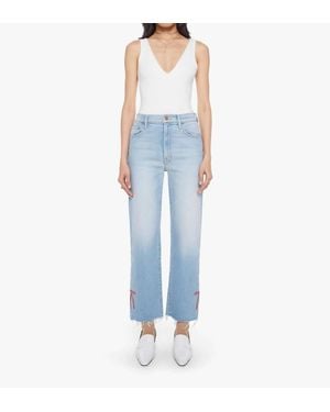 Mother Rambler Zip Slice Hover Fray Jean - Blue