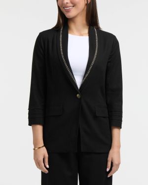 Ellen Tracy Tailored Linen-Blend Blazer - Black
