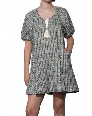 Greylin Elena Stripe Bubble Sleeve Mini Dress - Gray