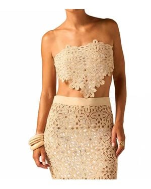 JBQ Ettie Strapless Crochet Lace Top - Brown