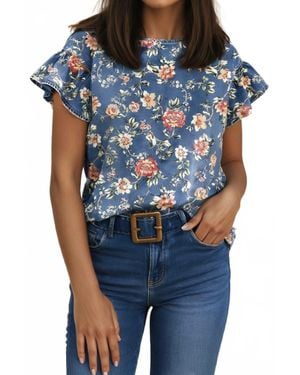 Little Daisy Closet Ruffled Short Sleeve Floral Top - Blue
