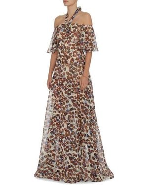 Derek Lam Exposed Shoulder Halter Neck Gown Multi - Brown