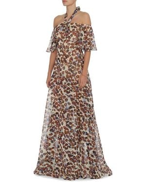 Derek Lam Exposed Shoulder Halter Neck Gown Multi - Brown