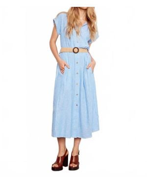 Charlie b Striped Linen Blend Maxi Dress With Belt - Blue