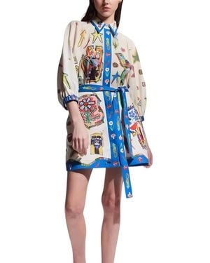 AMINA GLAM Linen-Blend Mini Dress - Blue