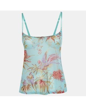Roberto Cavalli Oriental Bird Print Sheer Mesh Top - Blue