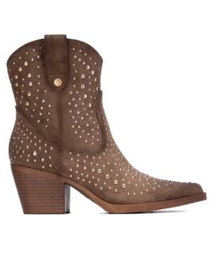 Xti Suede Italian Western Ankle Booties - Brown