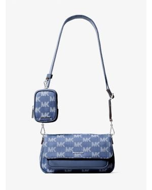 Michael Kors Outlet Jet Set Travel Small Logo Jacquard Denim Crossbody Bag With Pouch - Blue