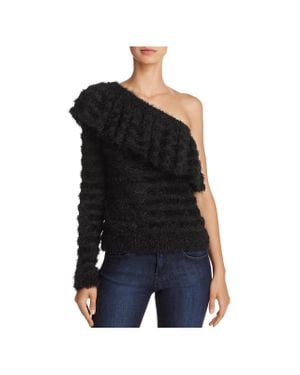 Wayf Johnie One-Shoulder Ruffle Pullover Sweater - Black