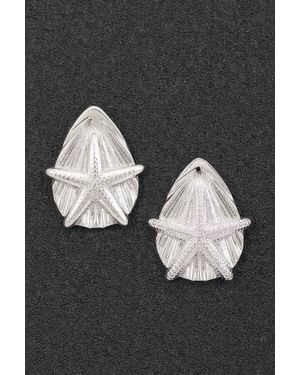 Fashnzfab Starfish & Shell Stud Earrings - Gray