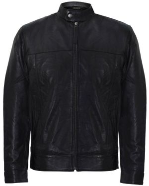 Infinity Leather Mandarin Collar Biker Jacket - Blue