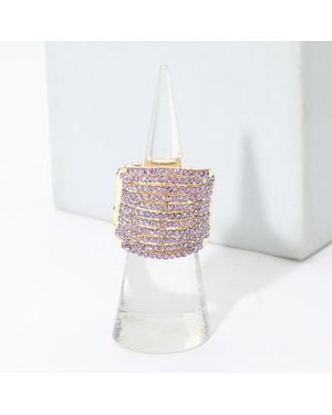 Fashnzfab Rhinestone Pave Multi Row Stretch Ring - White