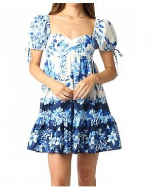 Olivaceous Floral Print Mini Dress - Blue