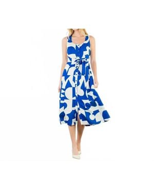 Thml Geometric Tank Midi Dress With Tie Waist - Blue