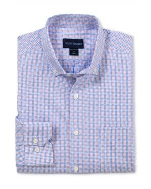 Scott Barber Jacquard Plaid Cotton Windowpane Check Sport Shirt - Blue