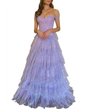 Nox Anabel Glitter Sequins Tulle Tiered Prom Dress - Purple