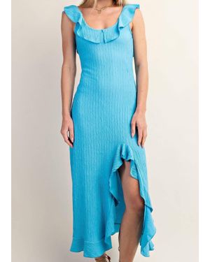 Gigio Textured Ruffle Midi Dress - Blue