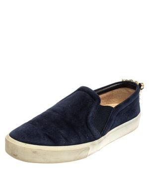 Stuart Weitzman Suede Crystal Slip On Sneakers - Blue