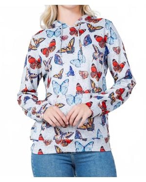 La Soula Colorful Butterfly Soft Sweater Knit Pullover Hoodie - Blue