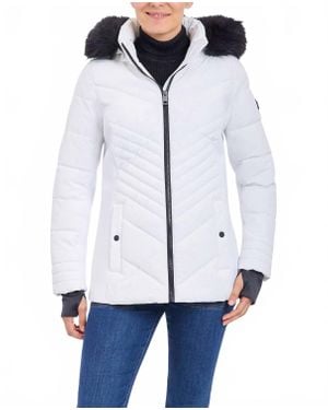 London Fog Zip-Front Puffer Jacket With Removable Faux Fur Trimmed Hood - White