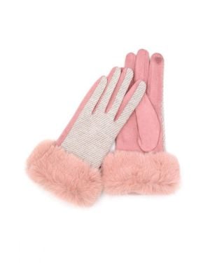 Fashnzfab Faux Fur Cuff Mixed Color Smart Touch Gloves - Pink