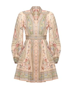 Zimmermann Rosalight Plunge Mini Dress With Intricate Floral Pattern - Natural