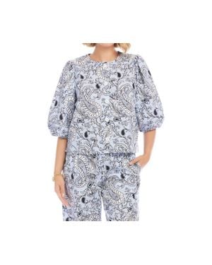 Karen Kane Puff Sleeve Button Front Top - Gray