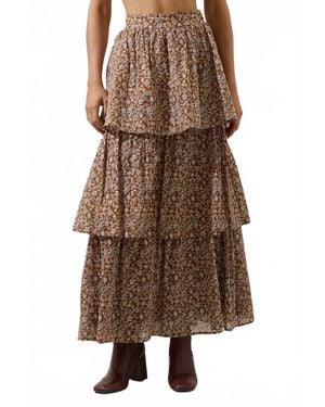 Sugarlips Floral Flow Tiered Maxi Skirt - Brown