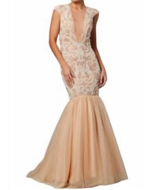 Jovani Cap Sleeve Mermaid Gown - Natural