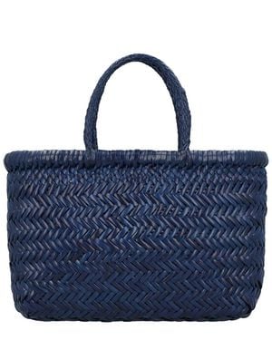 Dragon Diffusion Mini Flat Gora Leather Top Handle Bag - Blue