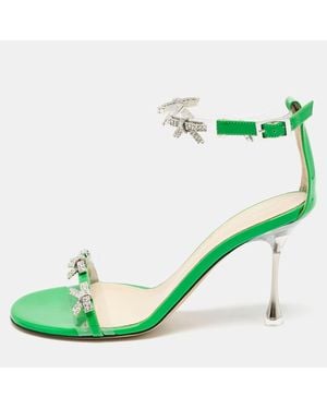Mach & Mach Patent Leather And Pvc Floating Crystal Bow Sandals - Green