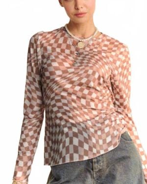 Davi & Dani Checkered Burnout Top - Brown