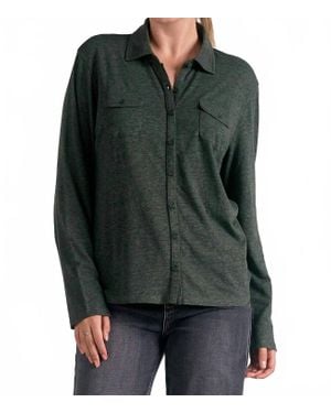 Elan Long Sleeve Button Up Top - Black