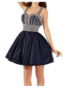 Angela & Alison Rhinestone Short Prom Dress - Blue