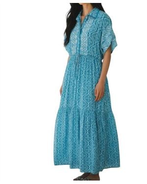Merigold Floral Collar Midi Dress - Blue