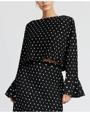 En Saison Darlene Swing Top Polka Dot Bell Sleeve Pall582 - Black
