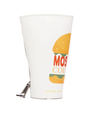 Moschino Runway Jeremy Scott Burger Logo Fast Food Cup Zip Clutch Bag - White