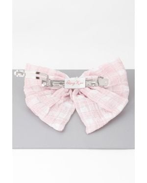 Fashnzfab Plaid Pearl Ribbon Hair Clip - Pink