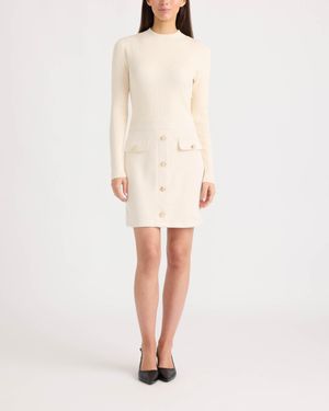 Ellen Tracy Faux Suede & Rib Knit Dress - Natural