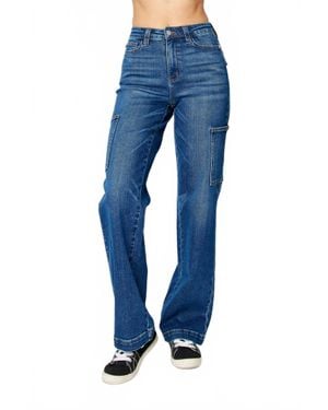 Judy Blue High Waist Cargo Wide Leg Denim Jeans - Blue