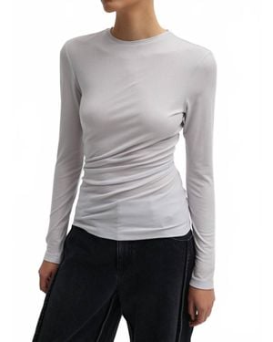 Tibi Tencel Knit Twisted Seam Long Sleeve T-Shirt - Gray