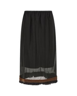 Tela Sheer Fringe Midi Skirt - Black