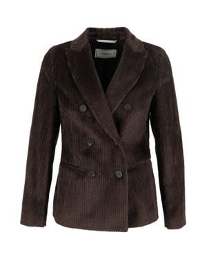 Peserico Textured Corduroy Double-Breasted Jacket - Black